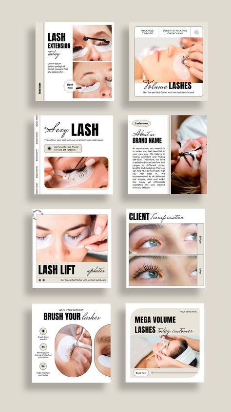 Eyelash tech Instagram templates, posts, and marketing ideas to help you grow your business, reach new clients, and stand out from the #Before_And_After_Template #Lash_Tech_Marketing #Tech_Instagram_Post #Tech_Social_Media Lash Tech Instagram Templates, Lash Manual Cover, Lash Tech Social Media Posts, Tech Social Media, Eyelash Tech, Lash Decor, Lash Tech Instagram, Lash Business, Facebook Layout