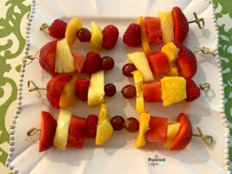 Party Panache, Tropical Summer Fruit Spears | The Painted Apron Fruit Spears, Fruit Dressing, Fresh Fruit And Vegetables, Painted Apron, Fruit Pastries, Poppy Seed Dressing, Fruit Skewers, Almond Cream, Tropical Summer