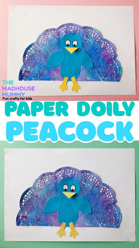 Peacock Template Free Printable, Peacock Craft Preschool, Peacock Crafts For Kids, Deepavali Craft, Preschool Rainforest, Pamela Rose, Spider Web Craft, Rainforest Activities, Paper Doily Crafts