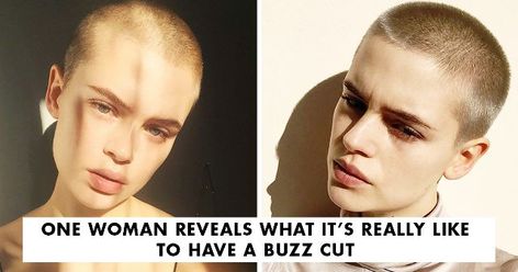 Shaved Head Styles Woman, Shaved Head Before And After, Soft Buzzcut, Buzzed Head Women, Plus Size Shaved Head, Shaved Head Women Round Face, Shaved Head Grow Out Stages, Head Shave Women, Female Buzzcut Round Face