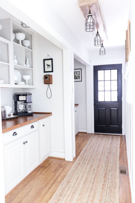 Pantry Conversion, Pantry Laundry Combo, Whitewash Brick House, Hallway Bookshelf, Cabin Pantry, Pantry Nook, Pantry Hallway, Quirky Farmhouse, Hallway Pantry