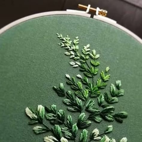 Green On Green Embroidery, Sage Green Embroidery, Plant Embroidery Designs, Green Embroidery Design, August Embroidery, Embroidery On Green Fabric, Dark Green Embroidery, Monochrome Embroidery, Kawaii Amigurumi