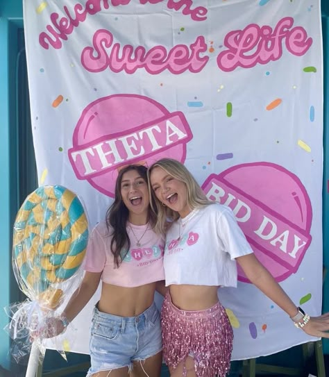 Candy Sorority Shirt, Candy Land Recruitment Theme, Sweet Life Sorority Theme, Welcome To The Sweet Life Bid Day, Candy Theme Sorority, Candy Theme Bid Day, Candy Sorority Theme, Sigma Kappa Bid Day, Candy Bid Day Theme