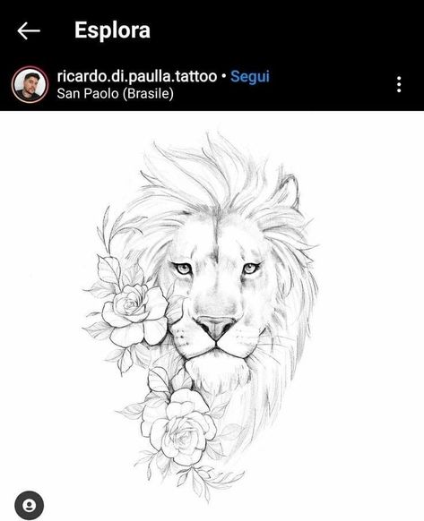 Lion Tattoo Design Feminine, Lion Tattoo With Flowers, Lion Flower, Lion Art Tattoo, Animal Paintings Acrylic, Hip Thigh Tattoos, Lion Head Tattoos, Mommy Tattoos, Lion Tattoo Design