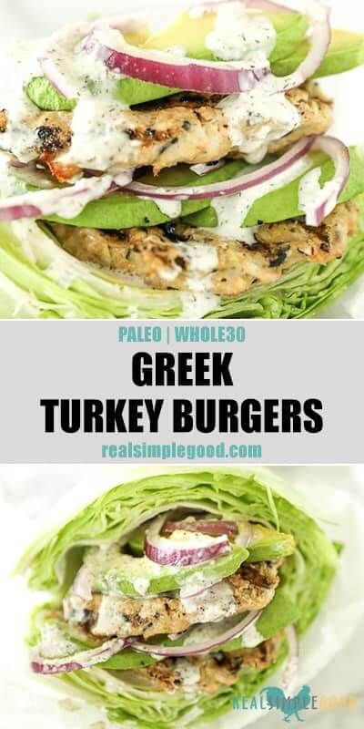 Greek Turkey, Greek Turkey Burgers, Paleo Dishes, Turkey Burger Recipes, Paleo Lunch, Tzatziki Sauce, Turkey Burger, Recipe 30, Turkey Burgers