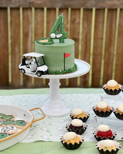 Golf Fourth Birthday, Four Golf Birthday, Mastered First Year Birthday Party Golf, Toddler Golf Birthday Party, Golf Cakes For Kids, Kids Golf Party, Toddler Party Ideas, Hole In One Party, Kids Birthday Ideas