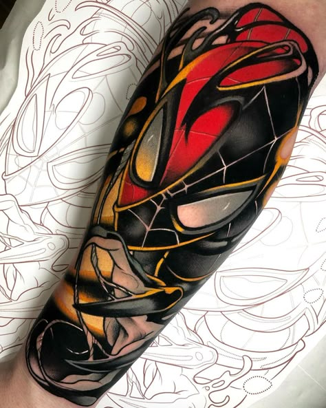 Comics Tattoo Ideas, Spiderman Tattoos, Marvel Tattoo Sleeve, Venom Tattoo, Comic Book Tattoo, Best Comics, Spiderman Tattoo, Comic Tattoo, Marvel Tattoos