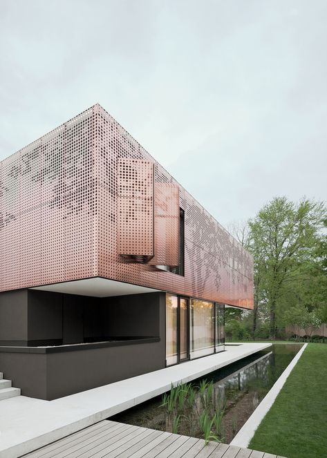 Metal Panels Facade, Perforated Facade, Perforated Metal Panel, Perforated Panel, Unusual House, German Houses, Facade Panel, Metal Facade, Facade Material