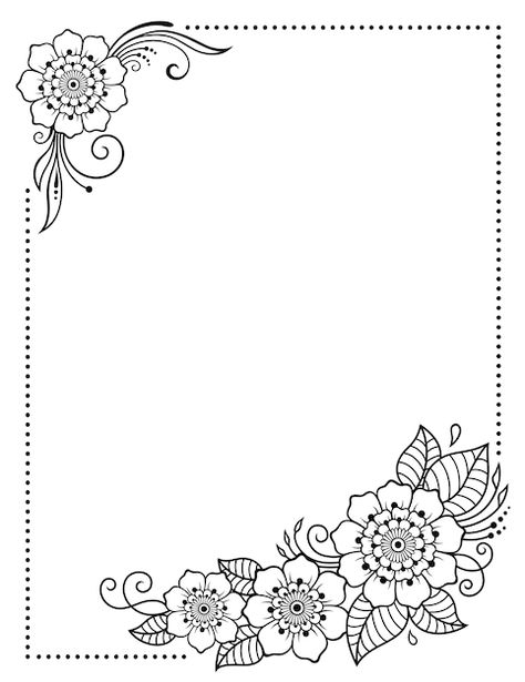 Boarders Designs For Projects, Flower Pattern Drawing, Colorful Borders Design, Paper Art Design, Mehndi Style, Bond Paper Design, Page Borders Design, Flower Drawing Design, Floral Border Design