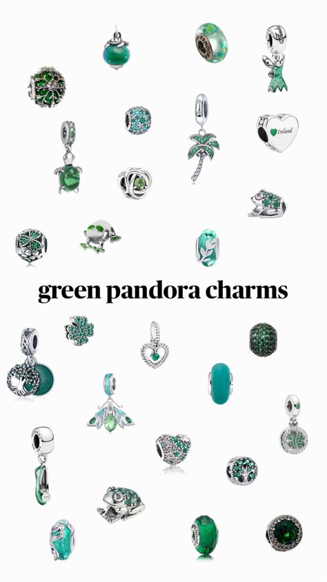 💚 #green #pandora #aesthetic #pandoracharms Pandora Aesthetic, Pandora Green, Pandora Bracelet Charms Ideas, Pandora Bracelet Designs, Green Charms, Pandora Jewelry Charms, Pandora Bracelet Charms, Disney Jewelry, Jewelry Lookbook