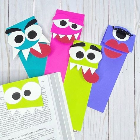 Kids Bookmark Craft, Bookmarks Handmade Kids, Bookmark Ideas For Kids, Bookmark Crafts For Kids, Bookmarks Diy Kids, Bookmark For Kids, 1st Grade Crafts, Summer School Crafts, Monster Bookmark