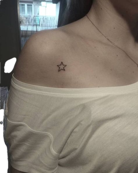 Small Dainty Neck Tattoo, Star Semicolon Tattoo, Star Collarbone Tattoo, Small Star Tattoos For Women, Star Tattoo Aesthetic, Cute Star Tattoos, Born Sick Tattoo, Small Star Tattoo, Tattoos Stars