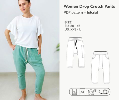 Drop Crotch Pants Pattern, Oversize Sweater Pattern, Long Sleeve Dress Pattern, Girls Harem Pants, Boys Harem Pants, Harem Pants Pattern, Sewing Pattern Women, Pants Diy, Baby Harem Pants