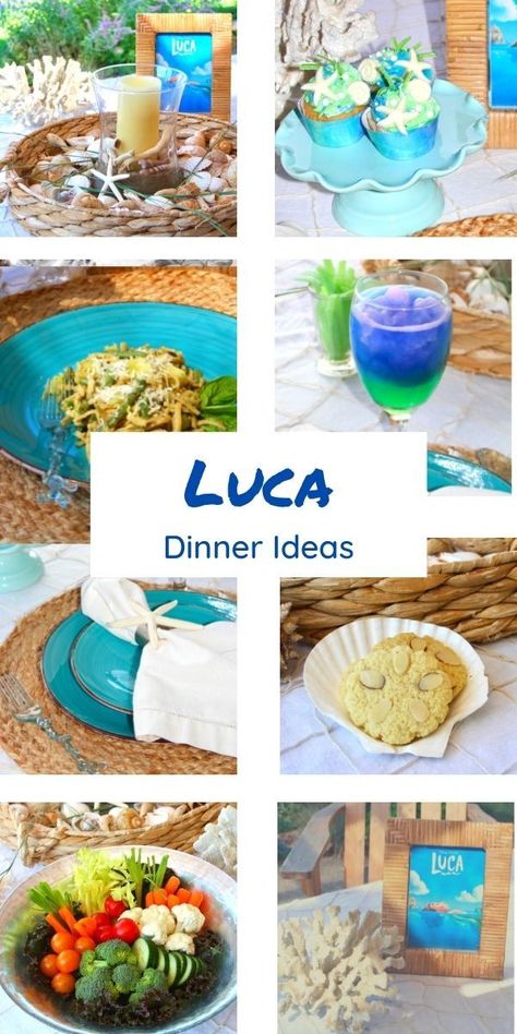 Disney Movie Themed Dinner, Themed Dinners Ideas, Luca Party, Disney Themed Movie Night, Disney Movie Night Food, Italian Seaside, Disney Movie Night Dinner, Disney Themed Food, Movie Night Dinner