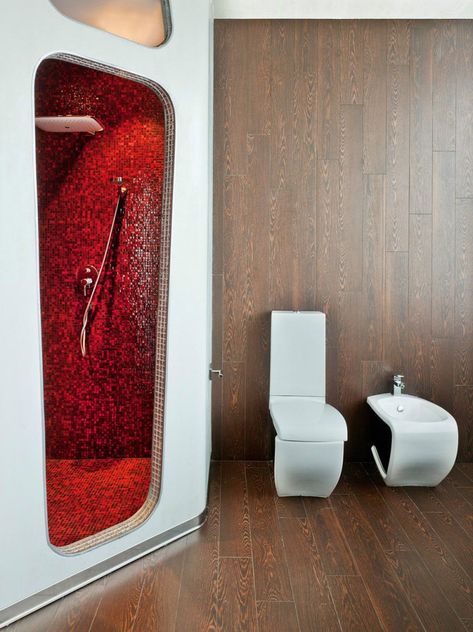 Futuristic Dining Room, Futuristic Decoration, Retro Futuristic Interior, Futuristic Bathroom, Futuristic Decor, Shower Pods, Unique Bathroom Decor, Sleek Bathroom, Retro Interior Design