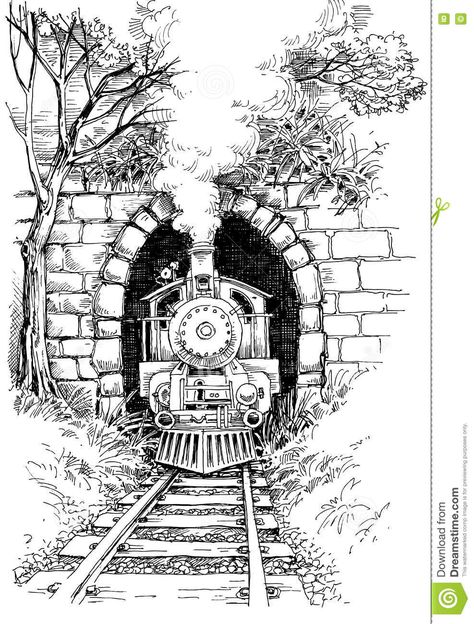 Train Drawing, Landscape Pencil Drawings, Pen Art Work, Arte Doodle, Pen Art Drawings, Train Art, Art Drawings Sketches Pencil, Architecture Drawing Art, Steam Train