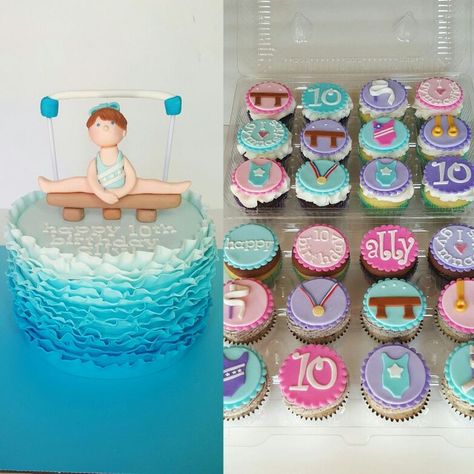 Gymnastic Cupcake Ideas, Gymnastics Themed Cupcakes, Gymnastics Birthday Cupcakes, Gymnastics Cupcakes Ideas, Gymnastics Cakes For Girls Birthday, Gymnastics Cupcakes, Gymnastics Birthday Party Decorations, Blue Ombre Cake, Gymnastics Birthday Cakes