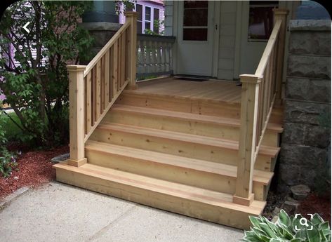 Stairs Basement, Front Porch Stairs, Outdoor Railing, Indoor Railing, Front Porch Steps, Porch Stairs, Railings Outdoor, Wood Steps, Stair Remodel