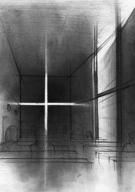 Ando Architecture, Church Of Light Tadao Ando, Tadao Ando Sketch, Tadao Ando Plan, Tadao Ando Drawing, Church Of Light, Croquis Architecture, Tadao Ando Architecture, Shadow Architecture