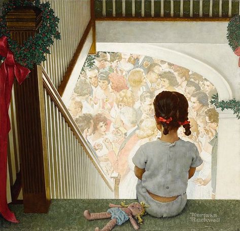 Norman Rockwell - Little Girl Looking Downstairs at Christ… | Flickr Norman Rockwell Prints, Norman Rockwell Christmas, Norman Rockwell Art, Rockwell Paintings, Norman Rockwell Paintings, Tableaux Vivants, Norman Rockwell, Christmas Paintings, Art Auction