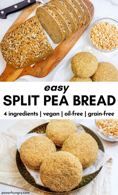 2 photo collage of split pea breads Flourless Bread, Gluten Free Scones, Grain Free Bread, Split Peas, Bread Alternatives, Protein Bread, Wheat Free Recipes, Filling Food, Pea Recipes