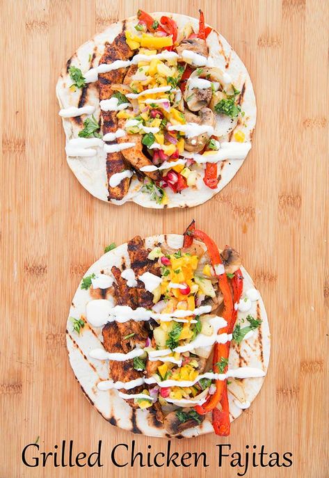 #AD Make these delicious grilled chicken fajitas topped with pineapple salsa and crema with Mission Super Soft Tortillas by Chef Dennis (https://www.pinterest.com/askchefdennis/) and check out the Mission Chips page (Pinterest: http://bit.ly/2tCp9pn) @MissionFoodsUS Fajitas On The Grill, Fajita Bar, Fajita Recipes, Slow Cooker Mexican Recipes, Grilled Chicken Fajitas, Restaurant Style Recipes, Latin American Recipes, Chicken Fajita Recipe, Chef John