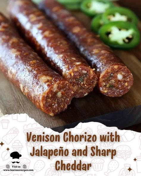 Venison Chorizo with Jalapeño and Sharp Cheddar - LusciousRecipes Venison Sausage Recipe, Hearty Soups And Stews, Venison Sausage Recipes, Venison Sausage, Cheddar Recipes, Homemade Sausage Recipes, Sausage Seasoning, Tea Drink Recipes, Sausage Recipe