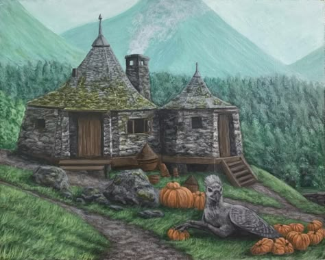 Hagrid Hut, Harry Potter Quiet Book, Hogwarts Painting, Themed Airbnb, Gingerbread Competition, Hagrids Hut, Gryffindor Slytherin Hufflepuff Ravenclaw, Harry Potter Painting, Harry Potter Nursery