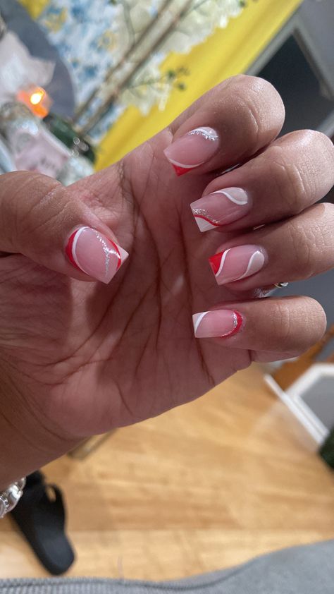 Nails Square Nails Red, Short Red Nails, Red Acrylic Nails, Winter Nails Acrylic, Christmas Gel Nails, Short Square Nails, Simple Gel Nails, French Tip Acrylic Nails, Simple Acrylic Nails