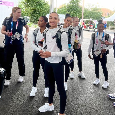 WOGA Gymnastics | 🤩 WOGA Athlete Olympian Hezly Rivera with the rest of 🇺🇸Team USA headed to their first workout in the Olympic Village!🤸‍♀️ Good luck… | Instagram Hezly Rivera Gymnast, Gymnastics Pics, Lsu Gymnastics, Jordan Chiles, Gymnast Birthday Party, Olympic Village, Gymnastics Videos, Gymnastics Team, Usa Gymnastics