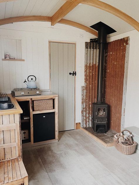 Small Wood Burning Stove, Bed Nook, Shepherds Hut, Wood Burning Fires, Tiny Living, Wood Burning Stove, Wood Burning, Summer House, Small House