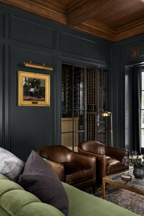 Top Ten Paint Colors - Studio McGee Herringbone Hardwood Floors, Hilltop Estate, Mcgee Home, Whiskey Room, Studio Mcgee, Wine Room, Lounge Room, Home Library, Home Office Design