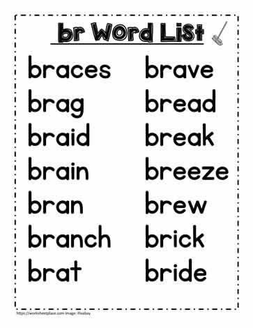 A br Spelling List Br Words Phonics, Br Words Worksheet, Br Blends Worksheet, Diya Worksheet, Blended Words, Br Words, Phonic Charts, Consonants Blends, Words To Spell