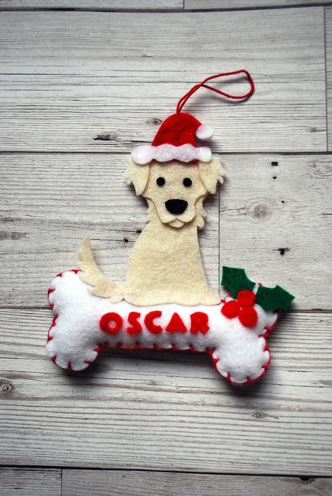 Golden Retriever Hanging Christmas Tree Decoration Felt - Etsy Australia Golden Retriever Felt Ornament, Felt Golden Retriever, Felt Lettering, Golden Retriever Ornament, Felt Dog Ornament, Felt Toys Diy, Golden Retriever Christmas, Felt Dog, Dogs Name