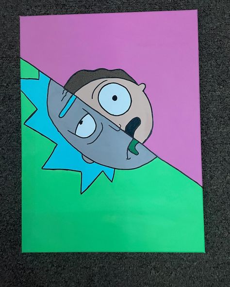 Some paintings I finished today 🤝🏾 Each painting is £15 (shipping fee will vary on location) Dm me if anyone is interested in buying one of these! • • • • • • • #bartsimpson #rickandmorty #adventuretime #art #artoftheday #painting #fypシ High Rick And Morty Paintings, Painting Ideas For Stoners, Cute Trippy Painting Ideas, Trippy Rick And Morty Painting Ideas, Rick And Morty Painting Easy, Easy Canvas Art Trippy, Cute Painting Ideas On Canvas Easy, Trippy Cartoon Painting Ideas, Super Easy Paintings For Beginners