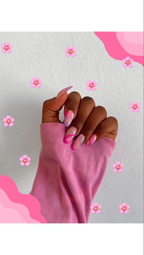 Pink swirls, pink and purple swirl acrylic nails , nail aesthetic, pink nail inspo, swirlies nail inspo, almond swirl nail inspo Swirlies Nails, Almond Shaped Nails Pink, Swirl Acrylic Nails, Nail Inspo Almond, Pink Nail Inspo, Rounded Acrylic Nails, Swirl Nail, Silver Gradient, Nail Aesthetic