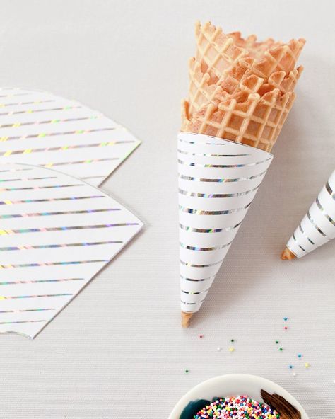 Printable Hologram Foil Ice Cream Cone Wrapper Cake Popcorn, Cone Wrappers, Birthday Cake Popcorn, Summer Ice Cream Party, Ice Cream Balloons, Sundae Cupcakes, Diy Foil, Sparkle Birthday, Vintage Ice Cream