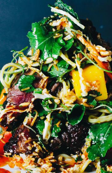 Thai Steak and Noodle Salad recipe from Hillstone Restaurant Group. Behold: a multi-course meal on a plate. Thai Steak Salad, Thai Steak, Salad Calories, Thai Noodle Salad, Steak Salad Recipe, Peanut Salad, Artichoke Dip Recipe, Noodle Salad Recipes, Steak Salad