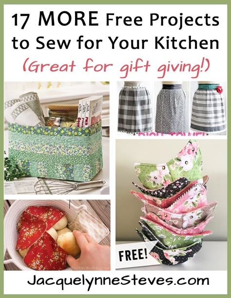 Looking for a quick project? Want to use up some of that super cute fabric in your stash? Need a quick handmade gift? Look no further! In our last post, we shared 17 Free Projects to Sew for Your Kitchen. Guess what? Today, we have 17 MORE Free Projects to Sew for your Kitchen!! These... Keep reading... Kitchen Sewing Projects, Kitchen Sewing, Quick Projects, Diy Sewing Gifts, Sewing Projects Free, Beginner Sewing Projects, Bowl Cozy, Beginner Sewing Projects Easy, Small Sewing