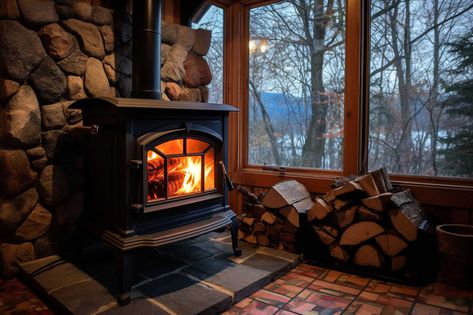 wood stove in a cabin Propane Appliances, Thermal Energy, Electric Water Heater, Diy Boat, Insulation Materials, Solar Heating, Space Heater, Propane Tank, Cabin Plans