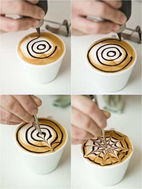 How to Make Coffee Art | Another form of coffee art is known as ‘etching’. I took a ... Arte Del Cappuccino, Cappuccino Art, Coffee Artwork, Coffee Latte Art, Coffee Shop Ideas, Cappuccino Machine, Coffee Barista, Make Coffee, Cafe Latte