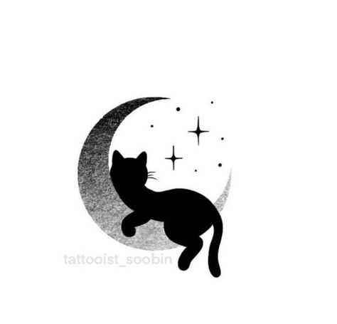 Black Cat Heart Tattoo, Black Cat On Moon Tattoo, Magical Cat Tattoo, Black Cat Witch Tattoo, Celestial Cat Tattoo, Luna Tattoo Design, Black Cat Tattoo Designs, Cat Moon Tattoo, Black Cat Tattoo Ideas