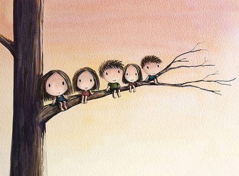 the thinking tree 3 sisters 2 brothers climbing by TummyMountain Sibling Art, Brown Artwork, 2 Brothers, Sister Pictures, Family Of Five, Illustration Photo, Family Art, Nelson Mandela, Beautiful Textures