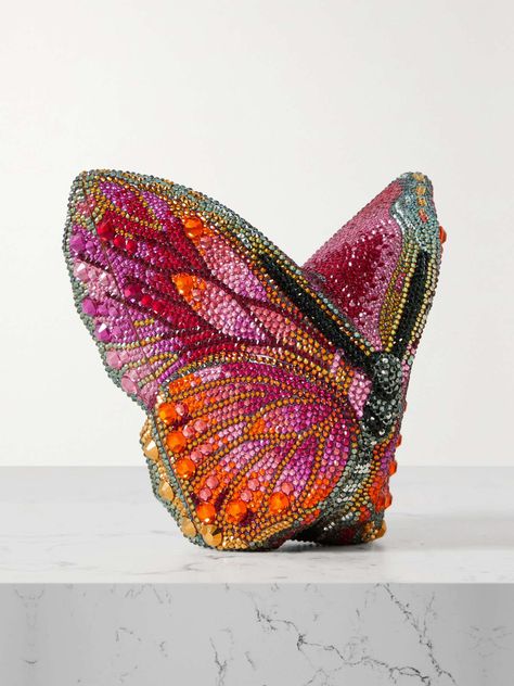 JUDITH LEIBER COUTURE Butterfly Fireclipper crystal-embellished gold-tone clutch | NET-A-PORTER Designer Gold Hand Embellished Clutch, Gold Crystal Embellished Clutch, Judith Leiber Bags, Evening Accessories, Judith Leiber Couture, Butterfly Bags, Butterfly Clutch, Crystal Bags, Couture Bags