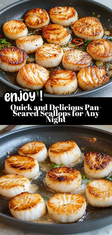 Discover the art of quick cooking with this pan-seared scallops recipe that is both delicious and beginner-friendly. The sweet, delicate flavor of fresh scallops combined with a crispy sear makes for a standout dish that can be prepared in minutes. Ideal for busy weeknights or last-minute dinner guests, this easy recipe requires minimal prep and delivers maximum flavor. Elevate your weeknight meals effortlessly while impressing your family with restaurant-quality seafood right at home! Tasty Dinner Recipes, Fresh Scallops, Scallops Recipe, Pan Seared Scallops, Delicious Dinner Ideas, Seared Scallops, Scallop Recipes, Tasty Dinner, Dinner Guests