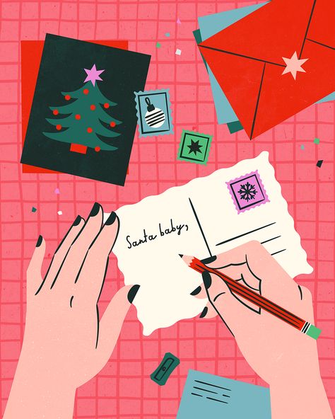 Shelby Warwood, Mail Illustration, Christmas Illustration Design, Christmas Card Illustration, Christmas Graphic Design, New Year Illustration, Christmas Mail, Christmas Typography, Stamp Logo