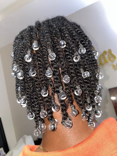 #naturalhairwithbeads Natural Twist With Beads, Short Hair With Beads, Natural Hair Twists With Beads, Natural Hair With Beads, Twist With Beads, Hair With Beads, Short Twists Natural Hair, Cornrow Hairstyles For School, Beaded Braids