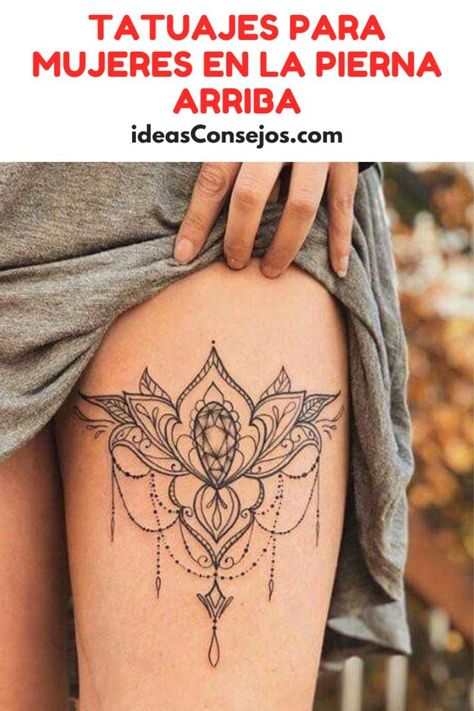 Mandala Leg Sleeve Women, Thigh Tattoos Women Mandala, Mandela Tattoo Thigh, Front Thigh Tattoos, Feminine Thigh Tattoos, Mandala Thigh Tattoo, Upper Leg Tattoos, Upper Thigh Tattoos, Thigh Tat