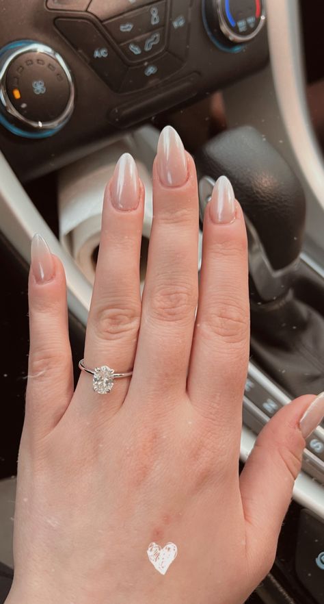 Nails And Engagement Ring, Celebrity Wedding Nails, Fiancee Nails, Wedding Nail Inspo For Bride Almond, Casual Proposal Ideas, Proposal Nails Almond, Almond Wedding Nails With Rhinestones, Subtle Engagement Nails, Proposal Nails Engagement Summer