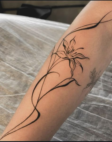 Forearm Wrist Tattoo Women, Wrap Tattoos For Women, Flower Tattoo Forearm, Fine Line Floral Tattoo, Abstract Flower Tattoos, Lilly Tattoo, Lillies Tattoo, I Want A Tattoo, Wrap Tattoo